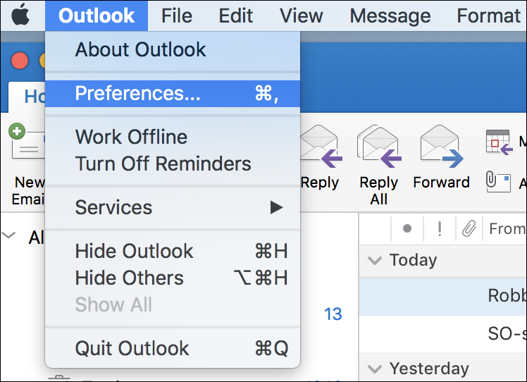 disable an account from send and receive in outlook for mac